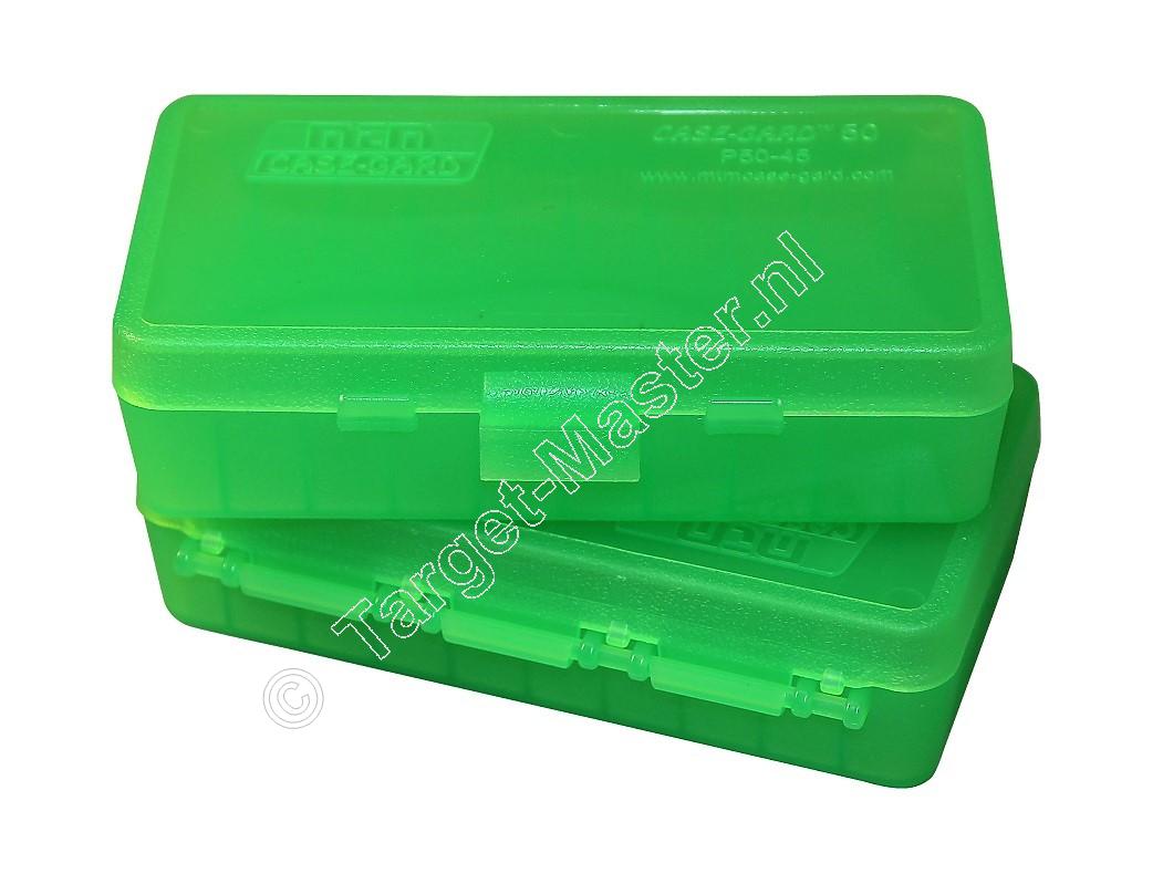 MTM P50-45 Flip-Top Ammo Box CLEAR GREEN content 50